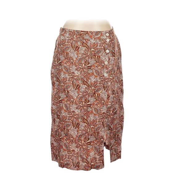 Garnet Hill Womens Garden Floral Linen Midi Skirt L New - Boho Pockets Western - Picture 7 of 8